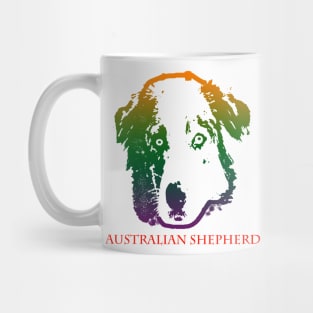 The australian shepherd head is Violet, Green, Orange Mug